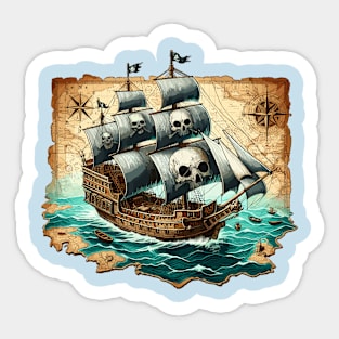 Pirate Ship, Sailing On A Treasure Map Sticker